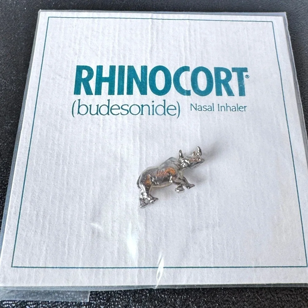 Miniature Silver Tone‎ Rhinoceros Rhino Figurine Charm Tiny Animal Collectible